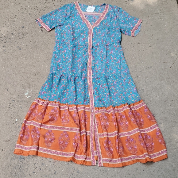 Border print button front midi dress - Picture 4 of 9